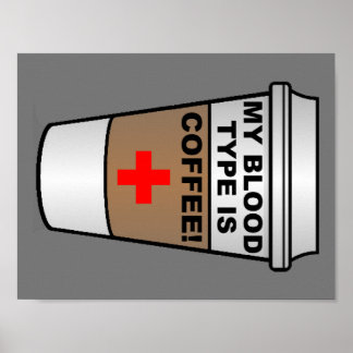 Affiche drôle sur le café et les groupes sanguins