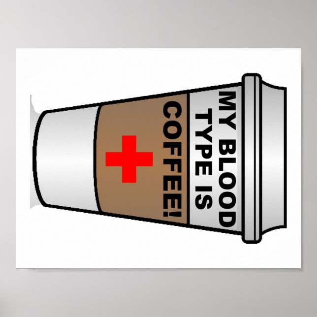 Affiche drôle sur le café et les groupes sanguins (Devant)