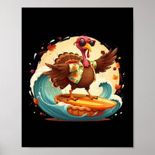 Affiche Drôle Surf Hawaïen Dinde Surfant sur la tarte au p