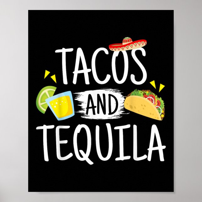 Affiche Drôle Tacos Et Tequila Mexicaine Sombrero Tee Cade (Devant)