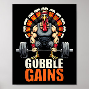 Affiche Drôle Thanksgiving Turkey Gains Gym entraînement