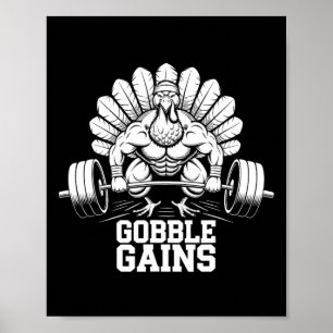 Affiche Drôle Thanksgiving Turkey Gains Gym entraînement