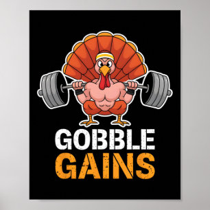 Affiche Drôle Thanksgiving Turkey Gains Gym entraînement