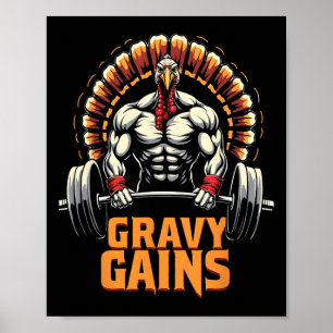 Affiche Drôle Thanksgiving Turquie Gravy Gains Motivation