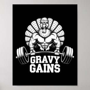 Affiche Drôle Thanksgiving Turquie Gravy Gains Motivation