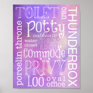 Affiche Drôle Toilette violet rose Aquarelle Panneau de la