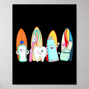Affiche Drôle Tooth Surf Surf Plage Summer Dental Hyg