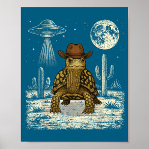 Affiche Drôle Tortue Boîte Orientale Cowboy Occidental Ufo