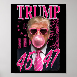 Affiche Drôle Trump Bubble Gum 1776 Drapeau rose