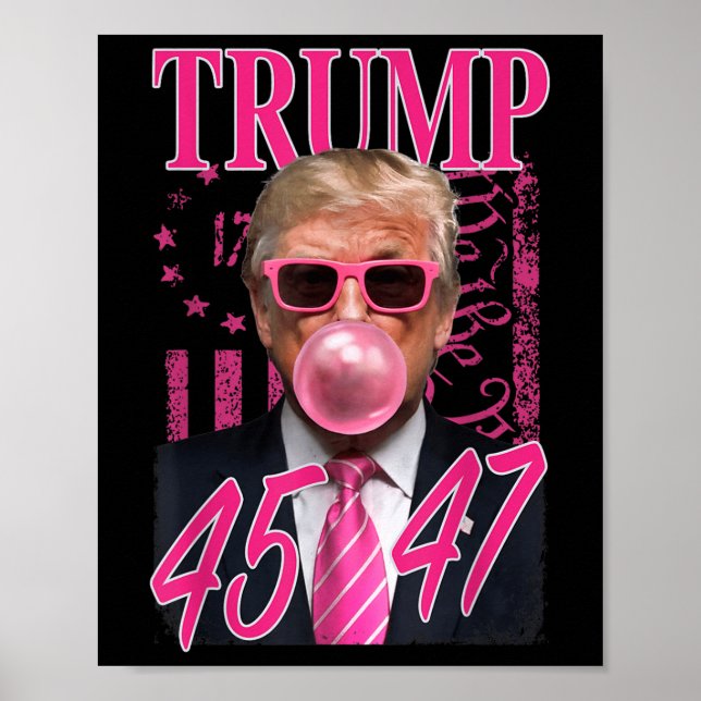 Affiche Drôle Trump Bubble Gum 1776 Drapeau rose (Devant)