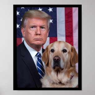 Affiche Drôle Trump Et Chien Retriever Doré Drapeau Usa Él