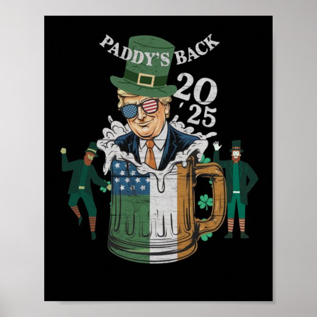 Affiche Drôle Trump Paddy's Back St. Patrick Day Funny Gif (Devant)