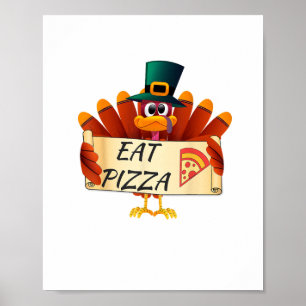Affiche Drôle Turquie Mange Pizza Thanksgiving Day