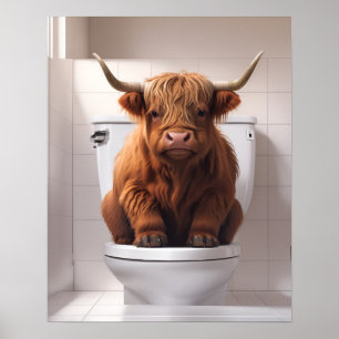 Affiche Drôle vache Highland sur les toilettes Salle de ba