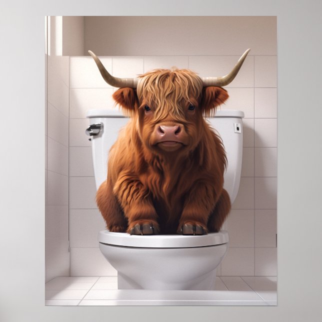 Affiche Drôle vache Highland sur les toilettes Salle de ba (Devant)