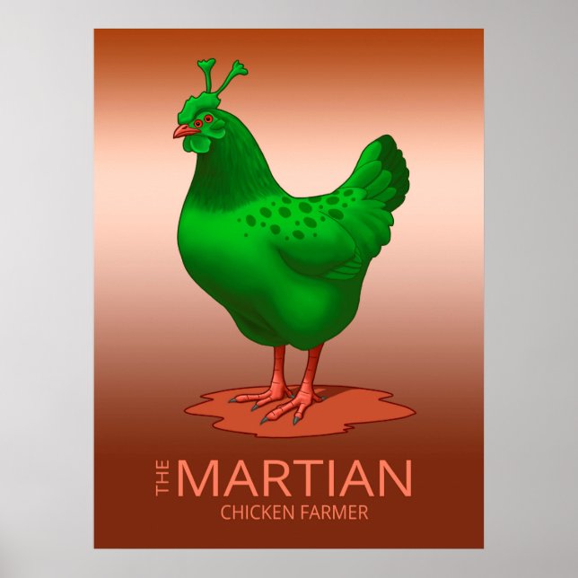 Affiche Drôle Vert martien Alien poulet (Devant)