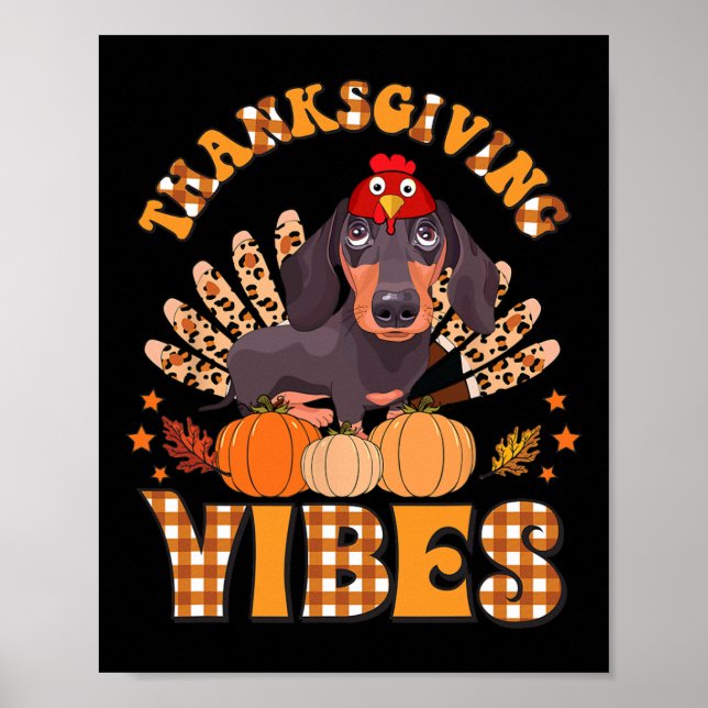 Affiche Drôle Vibes Thanksgiving Dachshund Chien Turquie (Devant)