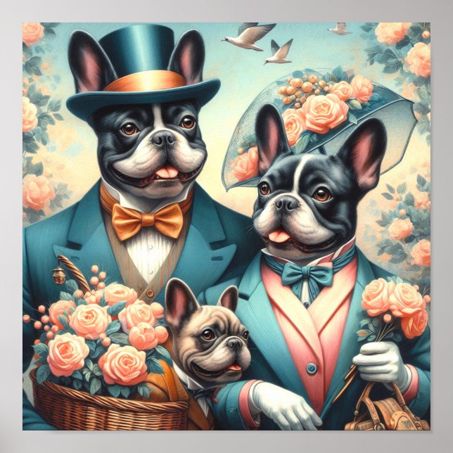 Affiche Drôle Vintage de la peinture de Bulldog (Devant)