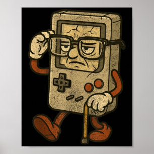 Affiche Drôle Vintage Vieux Joueur Rétro Jeu Vidéo Ancien