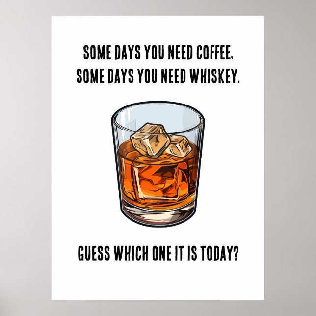 Affiche Drôle Whiskey Tumbler - Café ou Whiskey? (Devant)