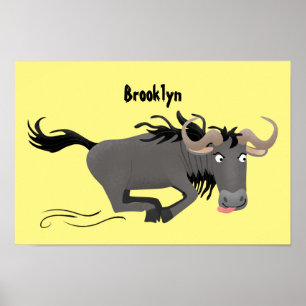 Affiche Drôle wildebeest tourner dessin animé illustration