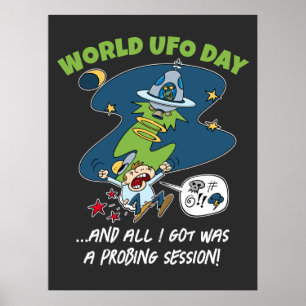 Affiche Drôle World UFO Day Probing Session Cartoon