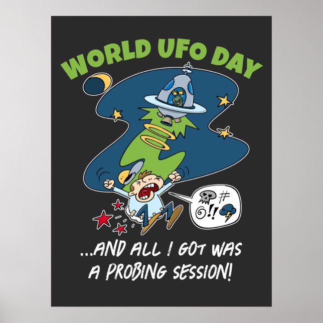 Affiche Drôle World UFO Day Probing Session Cartoon (Devant)