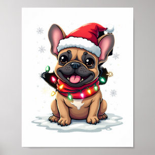 Affiche Drôles de Bouldogs français Noël Chapeau de Père N