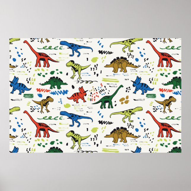 Affiche drôles de dinosaures motif couleur graphique (Devant)