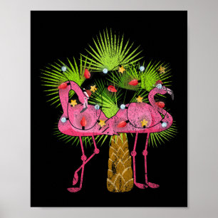 Affiche Drôles de lumières de Noël flamants rose été de No