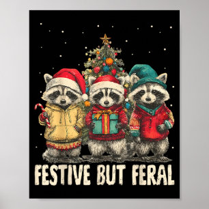 Affiche Drôles de Raton Laveurs Sauvages Mais Festifs Noël