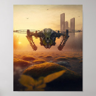 Affiche Drone Apocalyptique au lever du soleil