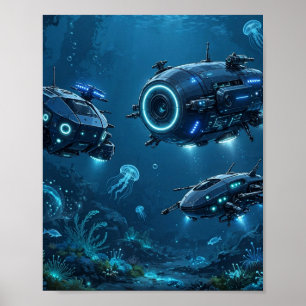 Affiche Drones de haute mer — Art d'exploration de robots 