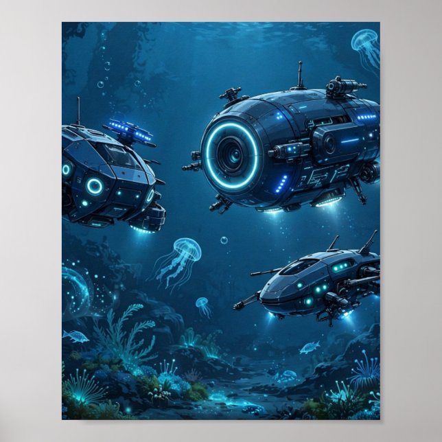 Affiche Drones de haute mer — Art d'exploration de robots  (Devant)