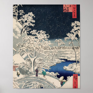 Affiche Drum Bridge in Snow Vintage Ukiyo-e Japanese Art