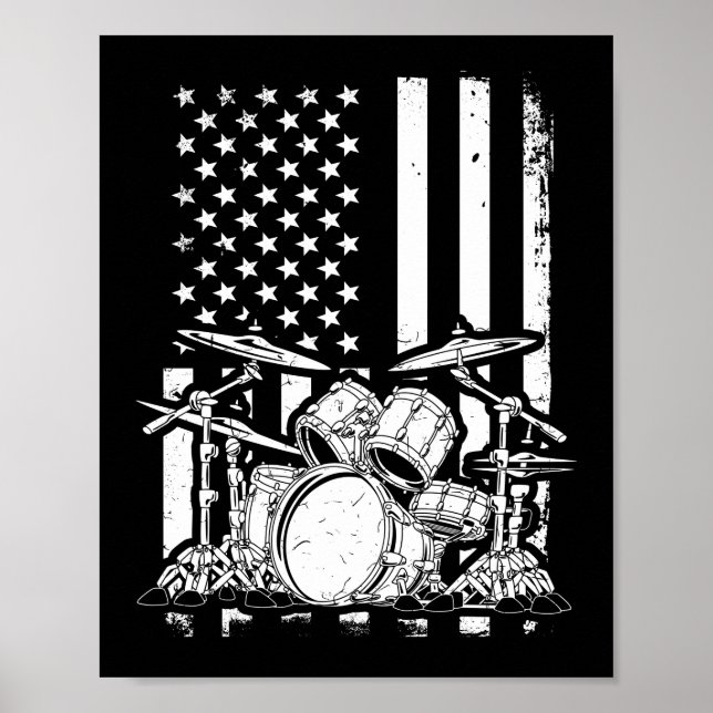 Affiche Drum Kit American Flag Drummer Musicien (Devant)