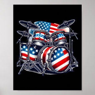 Affiche Drummer American Flag Drumset Usa Patriotique Drum