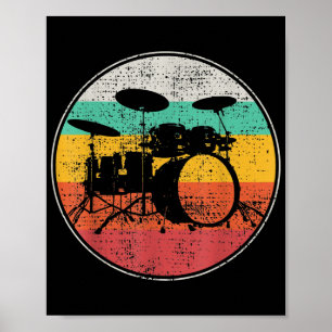 Affiche Drummer Band Drumset Retro Vintage