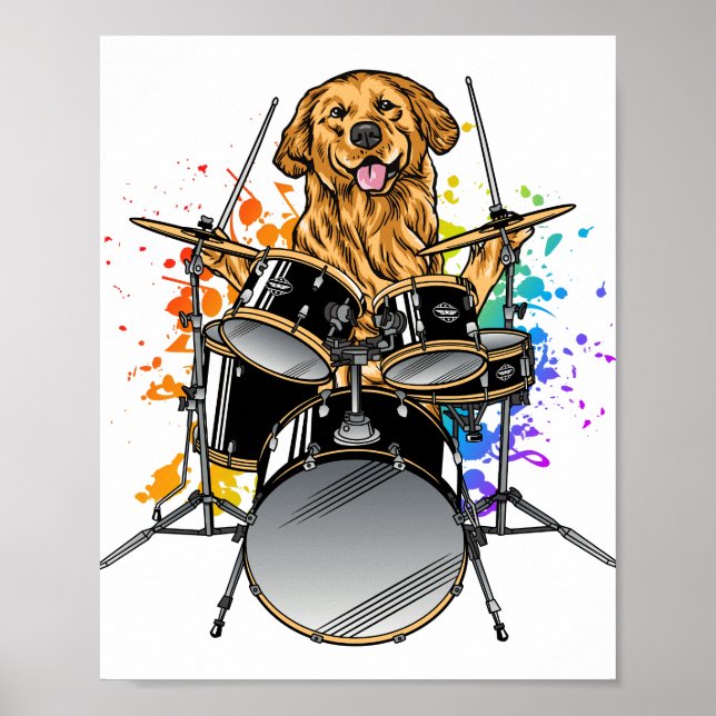 Affiche Drummer de chien Jouer des tambours (Devant)