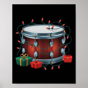 Affiche Drummer Drum Xmas Éclairage Père Noël Drum musical