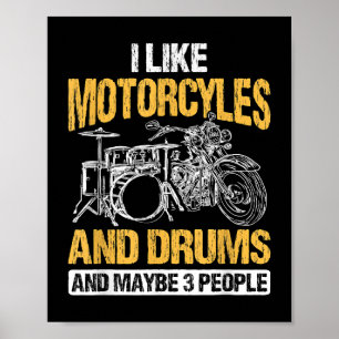Affiche Drummer Drumming J'Aime Les Motos Et Les Drums