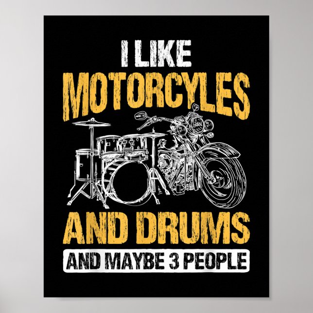 Affiche Drummer Drumming J'Aime Les Motos Et Les Drums (Devant)
