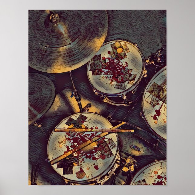 Affiche Drummer Musician Bloody Drum Kit Rock N Roll Print (Devant)