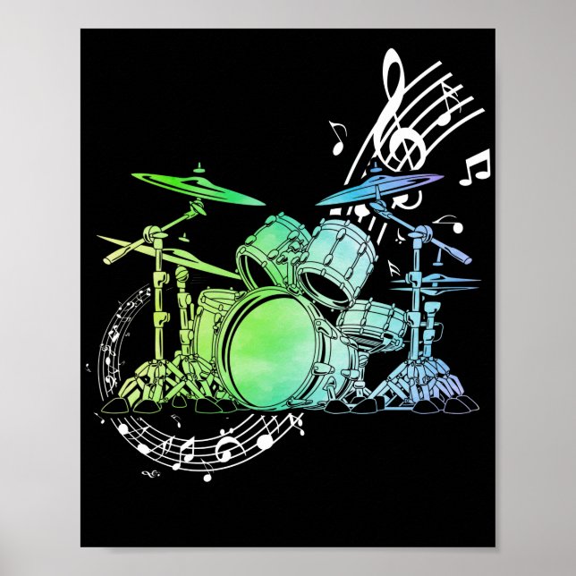 Affiche Drummer Watercolor  Drummer Musician Drumsticks (Devant)