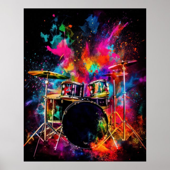 Affiche Drumset avec des couleurs éclatantes (Devant)