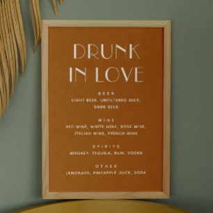 Affiche Drunk in love. Boissons de mariage jaune moutarde