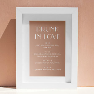 Affiche Drunk in love. Boissons mariages modernes rose pâl