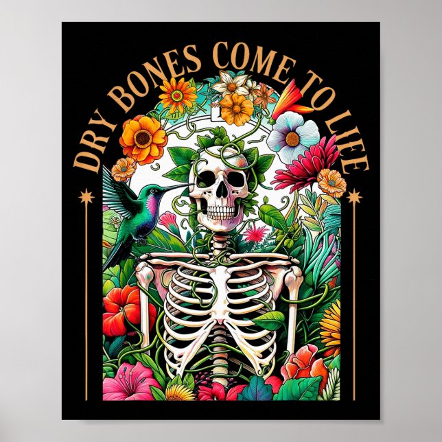 Affiche Dry Bones Come Alive Funny Skeleton Floral Christi (Devant)