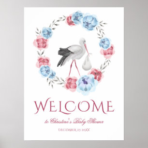 Affiche du Baby shower de bienvenue de la cigogne
