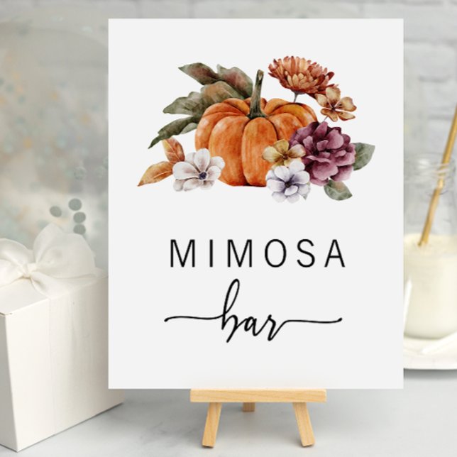 Affiche du bar Mimosa d'automne (Mimosa Bar Sign Bridal Shower Fall In Love Pumpkin Watercolor Floral by Painted Paperie)